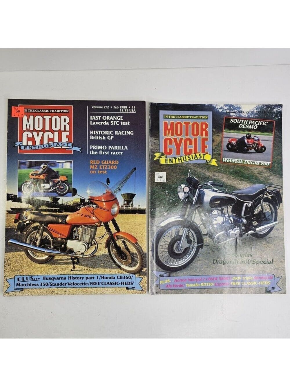 2 Motor Cycle Enthusiast Magazines Feb 1988 & Jan 1989 Classic Bike UK